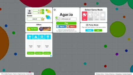 Hlavní stránka online hry agar.io